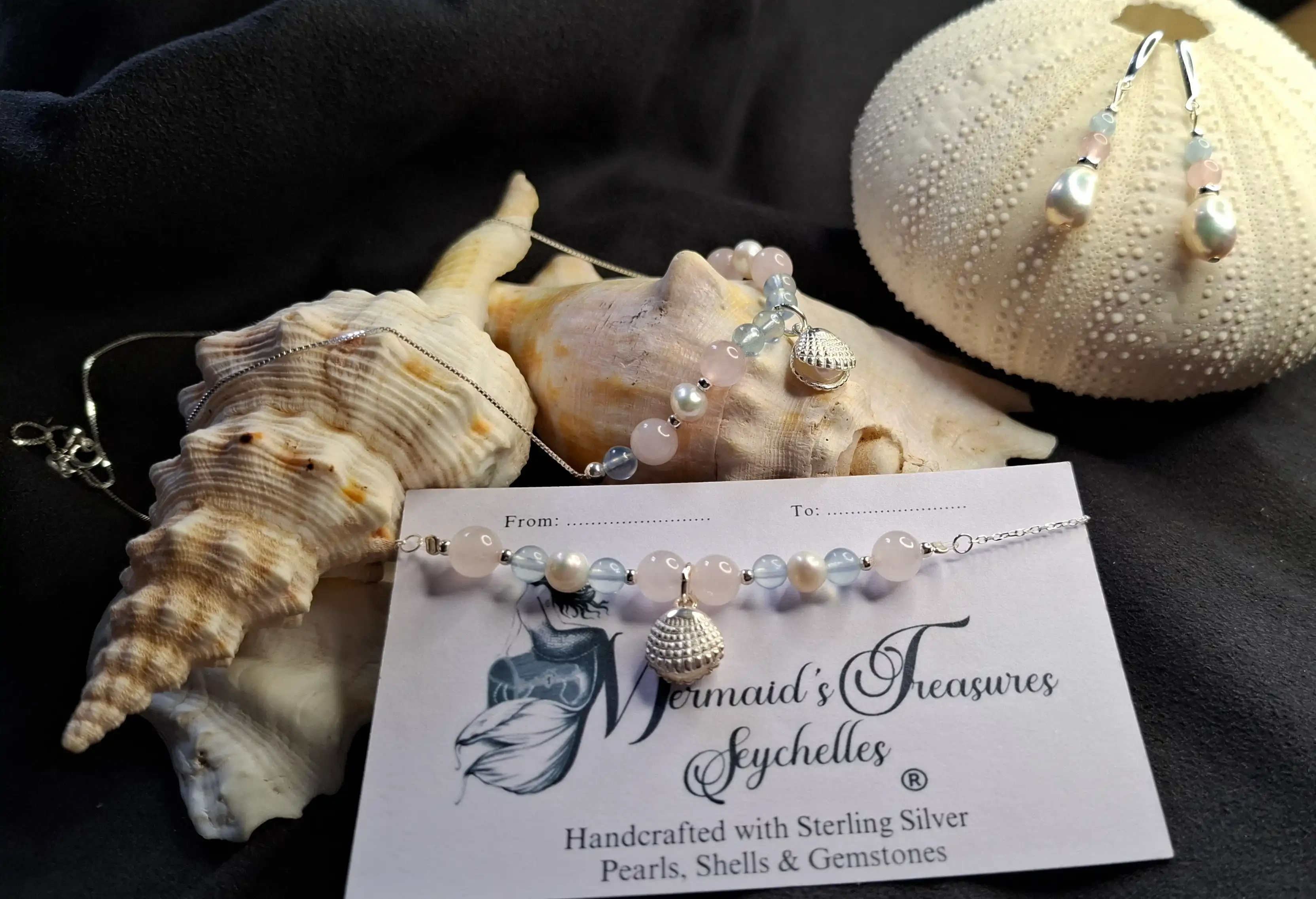 Ocean's Guardian: Aquamarine, Rosequartz & Pearls/Pearl-enclosed Silver Clam (shell) Necklace | S925 Silver